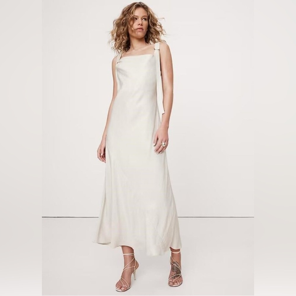 NWT! Banana Republic Off-White Draped Viscose-Linen Maxi Dress -Size XL 📌